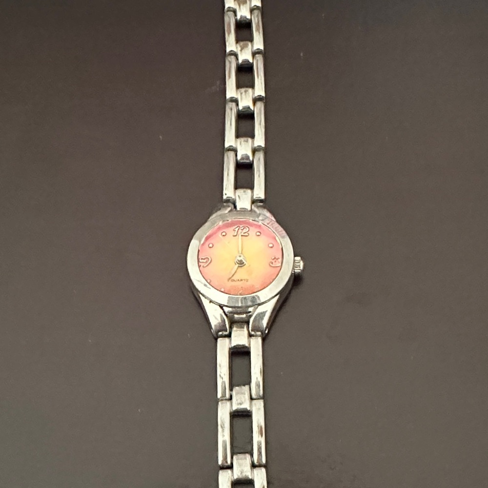 Women's Silver Bracelet Watch with Pink-Orange Gradient Dial